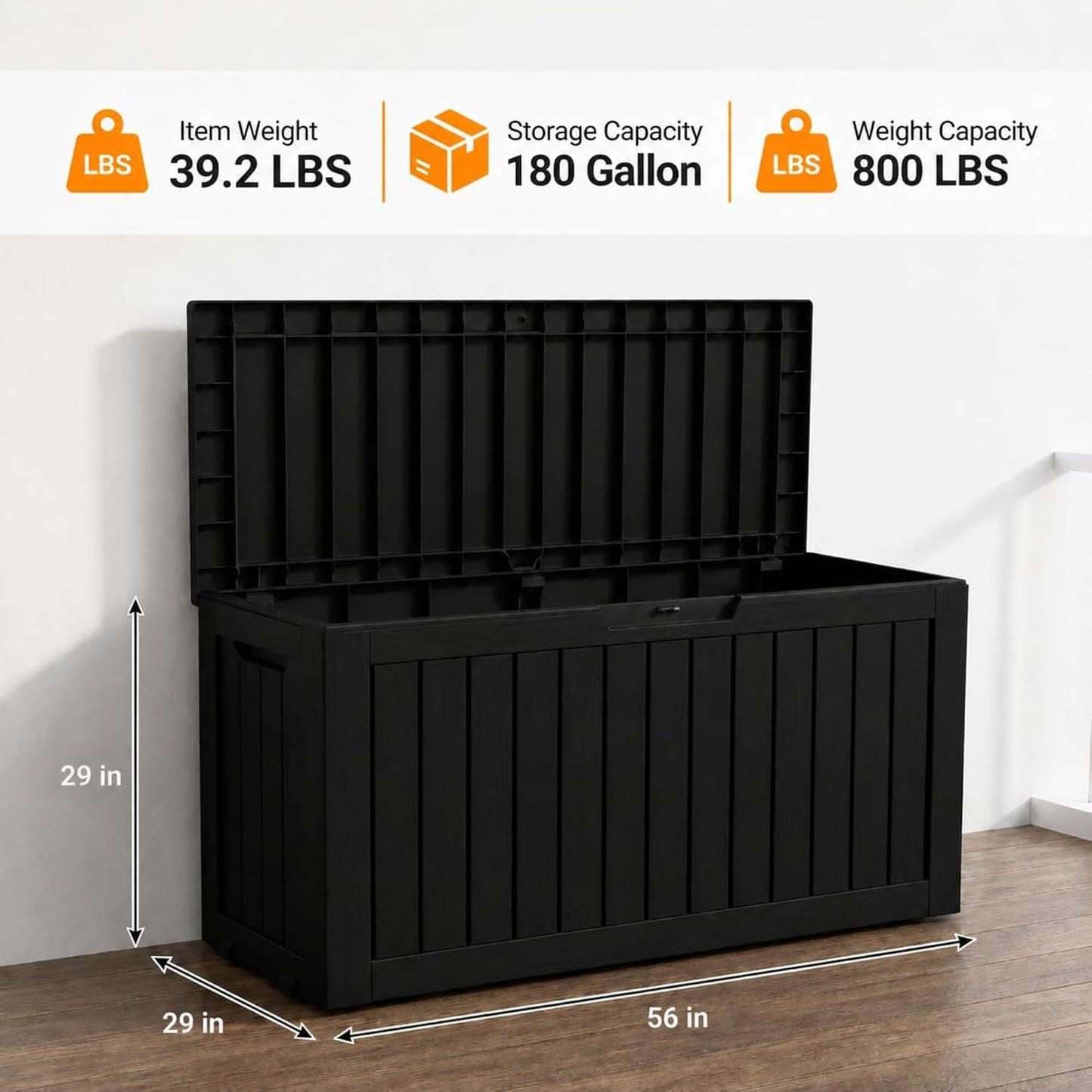 LAUSAINT HOME 320 Gallon Resin Deck Box, Package Delivery Box with Lockable Lid, Waterproof Outdoor Storage Box For Garden Tools, Patio Cushions(320 Gallon,Black)