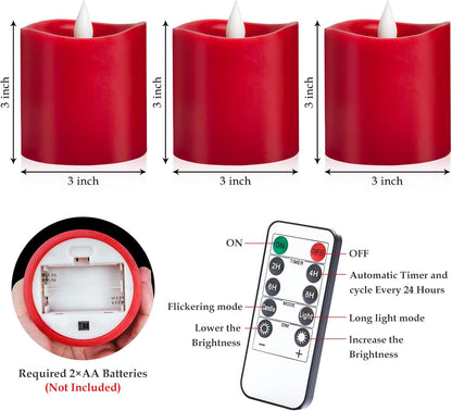 3"x4" Flickering Flameless Battery Candles with Timer, White Realistic LED Pillar Candles, Set of 2 Large Remote-Operated Candles for Home Indoor/Outdoor & Holiday Decor