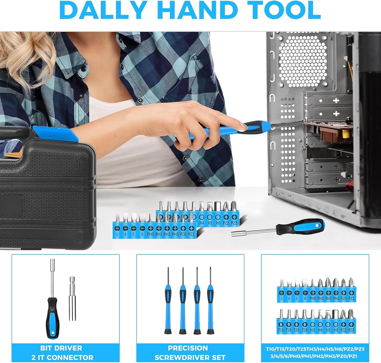 39 Piece Basic Home Tool Set Household Tool Set General Repair Small Hand Tool Kit in Toolbox Storage Case for Home Garage Office College Dormitory Use, Blue