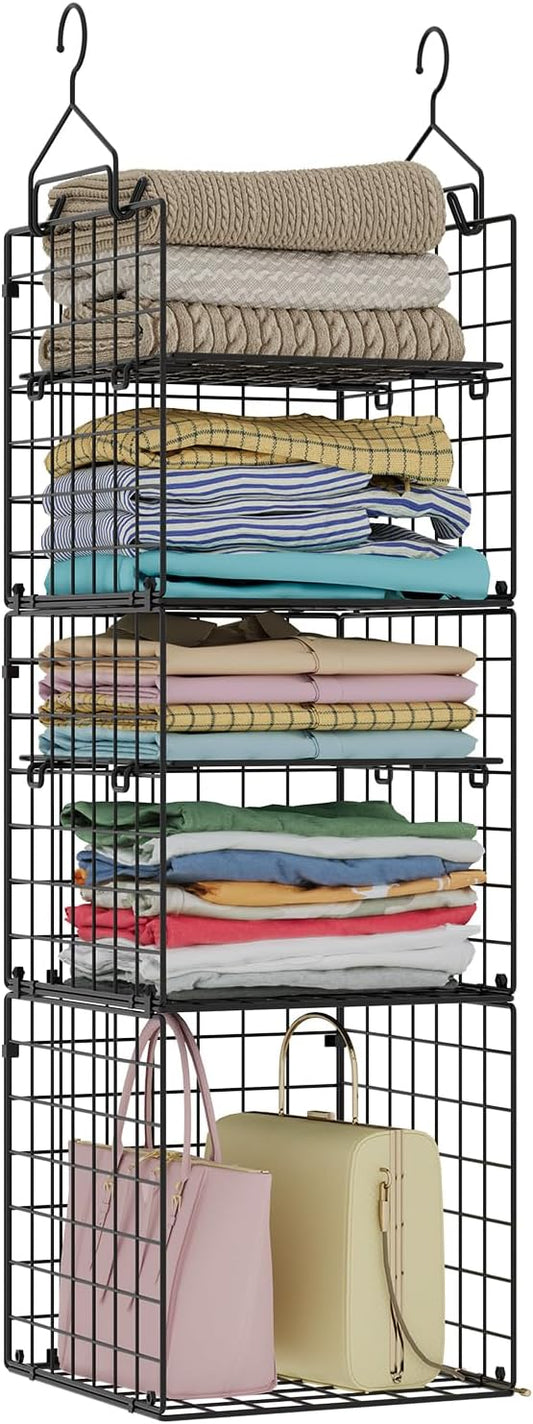 X-cosrack Closet Hanging Organizer Shelves - 5 Tier Wardrobe Organizers and Storage Bin, Hanging Organizer Shelves, Clothes Shelf with Adjustable Dividers for Bedroom Closet Sweater Shoes Handbag