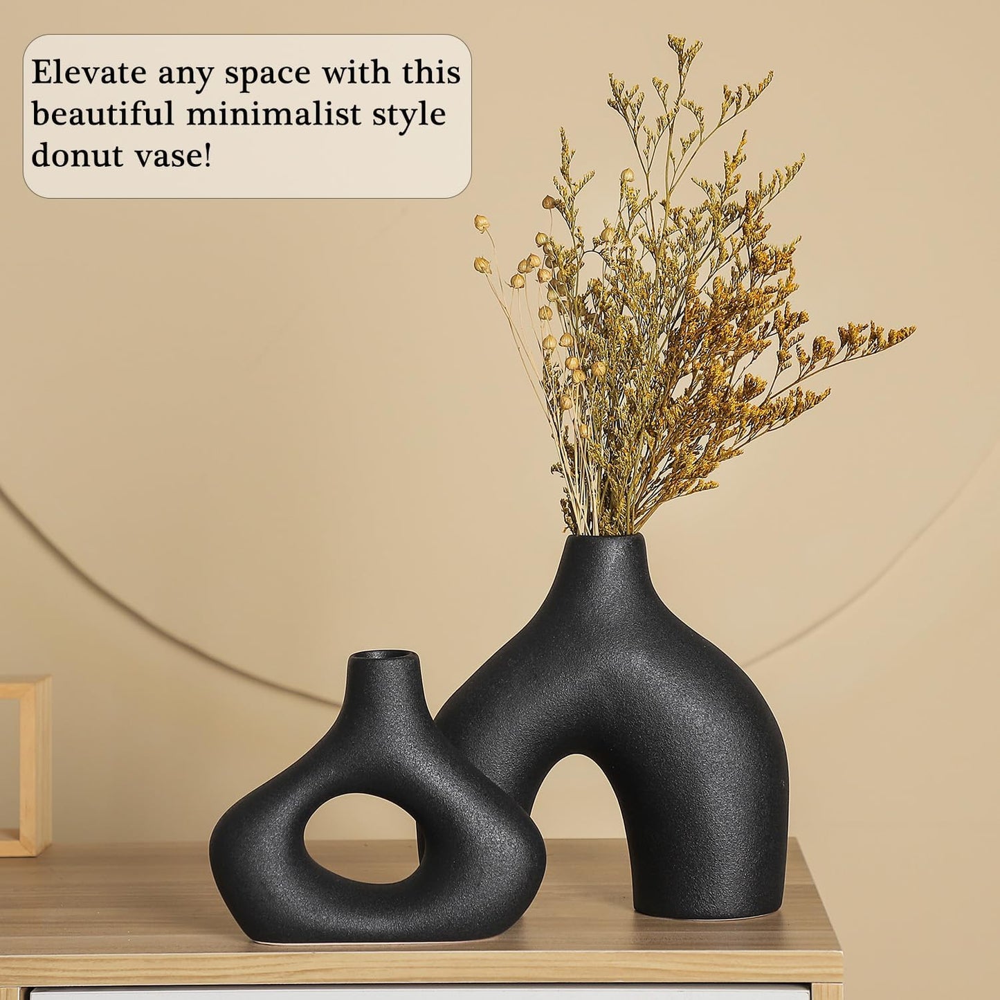 CEMABT Modern Nordic Boho Vase Set - Elegant Beige Matte Ceramic Vase for Living Room, Bookshelf, Mantel, Entryway Table & Console Decor | Home Decor Shelf Decorations Easter Gift