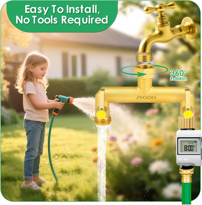Garden Hose Splitter, Brass 3 Way Hose Splitter, 3/4" Water Hose Splitter 3 Way Heavy Duty with Metal Shutoff Valve and Extension Handle, Outdoor Faucet Splitter Water Spigot Splitter Manifold