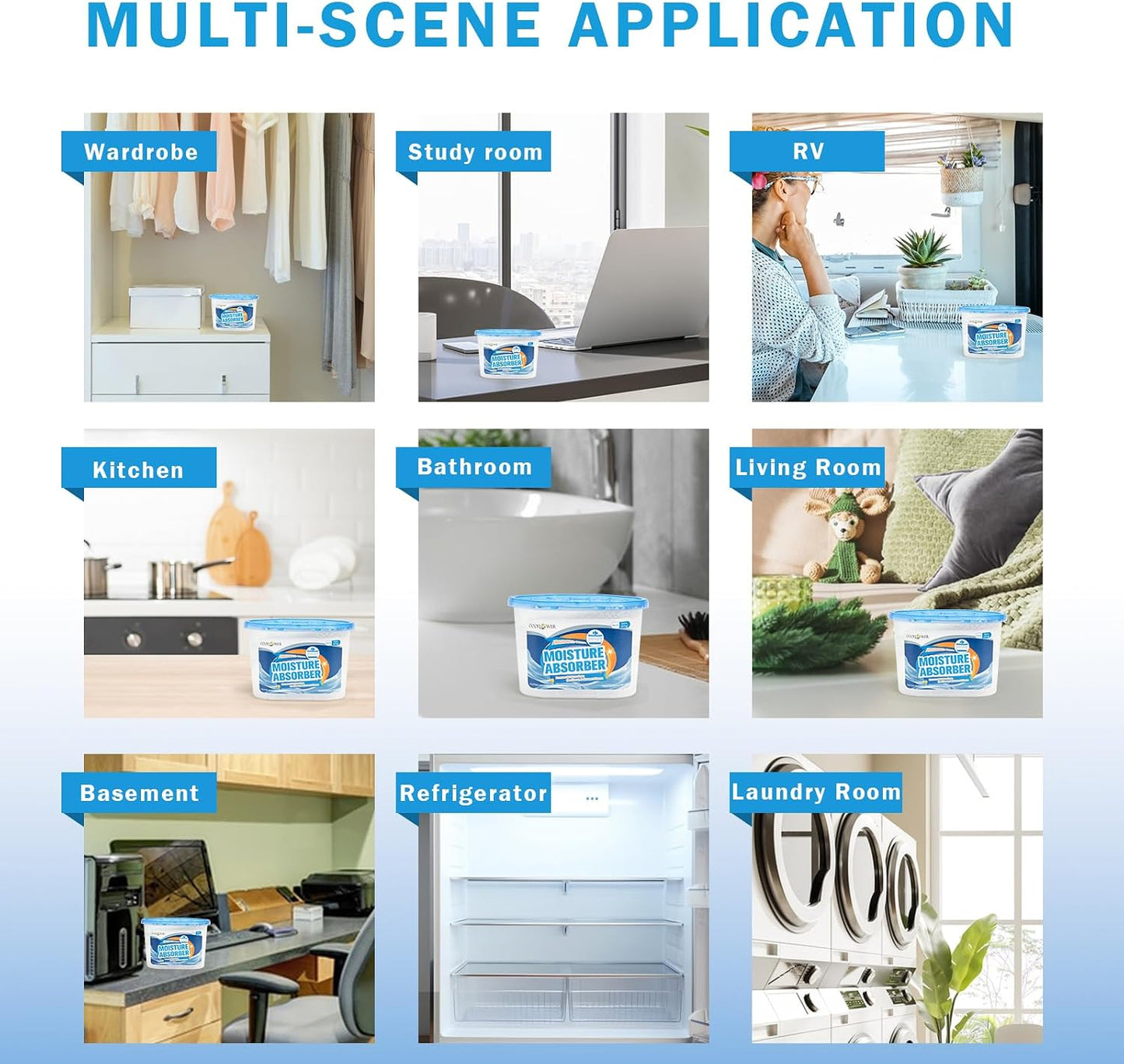 Moisture Absorber 3-Pack, Traps Moisture & Humidity, Portable Dehumidifier for Closets, Bathrooms, Toilets, Study Rooms, RVs, Basements, 9.8 oz (277g)
