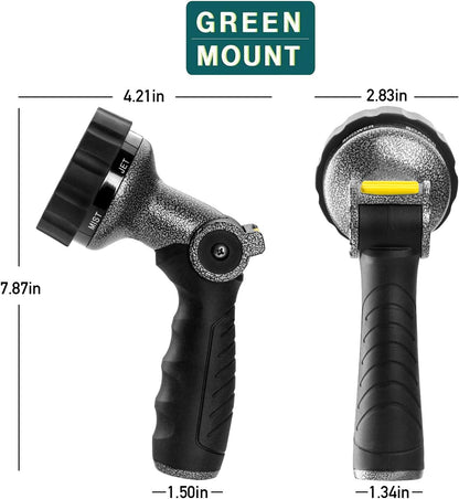 GREEN MOUNT Garden Hose Nozzle, Water Hose Spray Nozzle with Thumb Control On Off Valve for Easy Water Flow Control, Black-grey