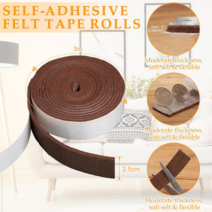 Zonon 4 Rolls 120 Inch Felt Strip with Adhesive Backing Felt Tapes Furniture Strip Rolls Self Stick Heavy Duty Polyester for Protecting Furniture and DIY Adhesive(Black,0.5 Inch)