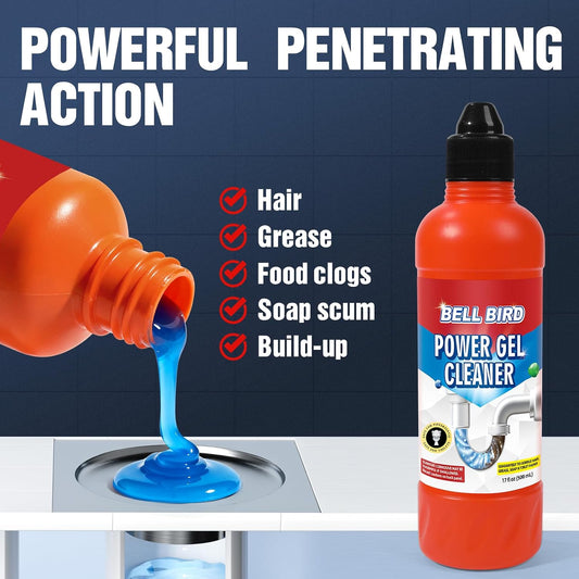 Bell Bird Drain Clog Remover & Pipe Cleaner - Thick Power Gel Dissolves Hair, Grease, and Soap Scum - Septic Safe Odor Eliminator for Kitchen Sinks, Tubs, Showers & Toilets (Pack of 1)