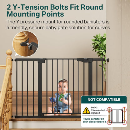 Cumbor 29.7-48" Baby Gate for Stairs, Mom's Choice Awards Winner-Dog Gate for Doorways, Auto Close Safety Pet Gate for Dogs Indoor, Easy Install Pressure Mounted Child Gate with Walk Thru Door, Brown