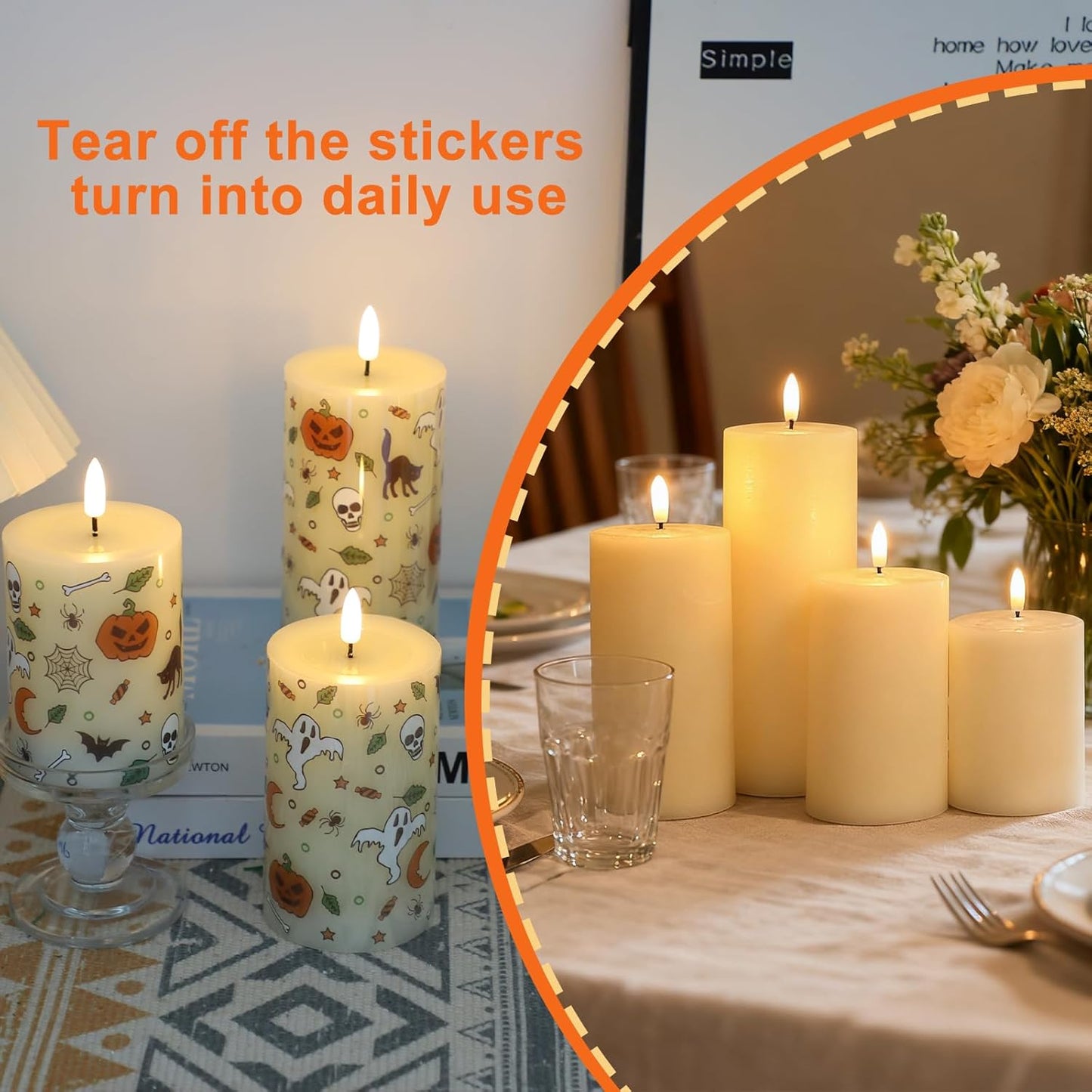 Lezonic Ivory LED Flameless Candles with Remote Timer, 4 Pack Battery Operated Candles Flickering, Grease Design Real Wax Pillar for Wedding Decor, Centerpiece, Birthday Gifts (4/5/6/8 Inch)