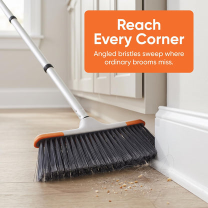 Superio Grey Broom, Heavy-Duty Indoor & Outdoor Broom with 48-Inch Handle, Multi-Surface Floor Cleaning for Home, Kitchen, Garage & Office