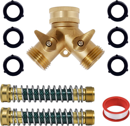 ‌VANCOCO 2 Way Garden Hose Splitter, 3/4" Heavy Duty Solid Brass Hose Y Splitter With 2 Shut-off for Outdoor Faucet & Garden Hose