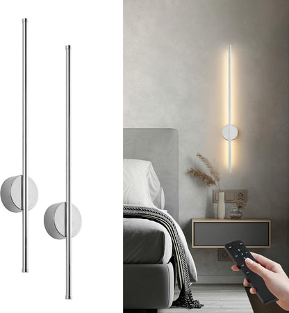 Battery Operated Modern Wall Sconces, Dimmable Wireless Wall Light Set of Two with Remote Control, 3 Color Temperatures, Rechargeable LED Wall Sconce for Bedroom, Living Room, Hallway, 23.6 Inch Brass