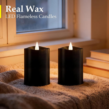 3"x4" Flickering Flameless Battery Candles with Timer, White Realistic LED Pillar Candles, Set of 2 Large Remote-Operated Candles for Home Indoor/Outdoor & Holiday Decor