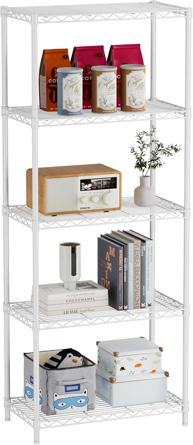 Golpart 4 Tier Adjustable Storage Shelves Metal Utility Shelf Wire Shelving Unit Organizer Rack for Home Kitchen Office Bathroom Pantry Room 12" D x 18" W x 44" H