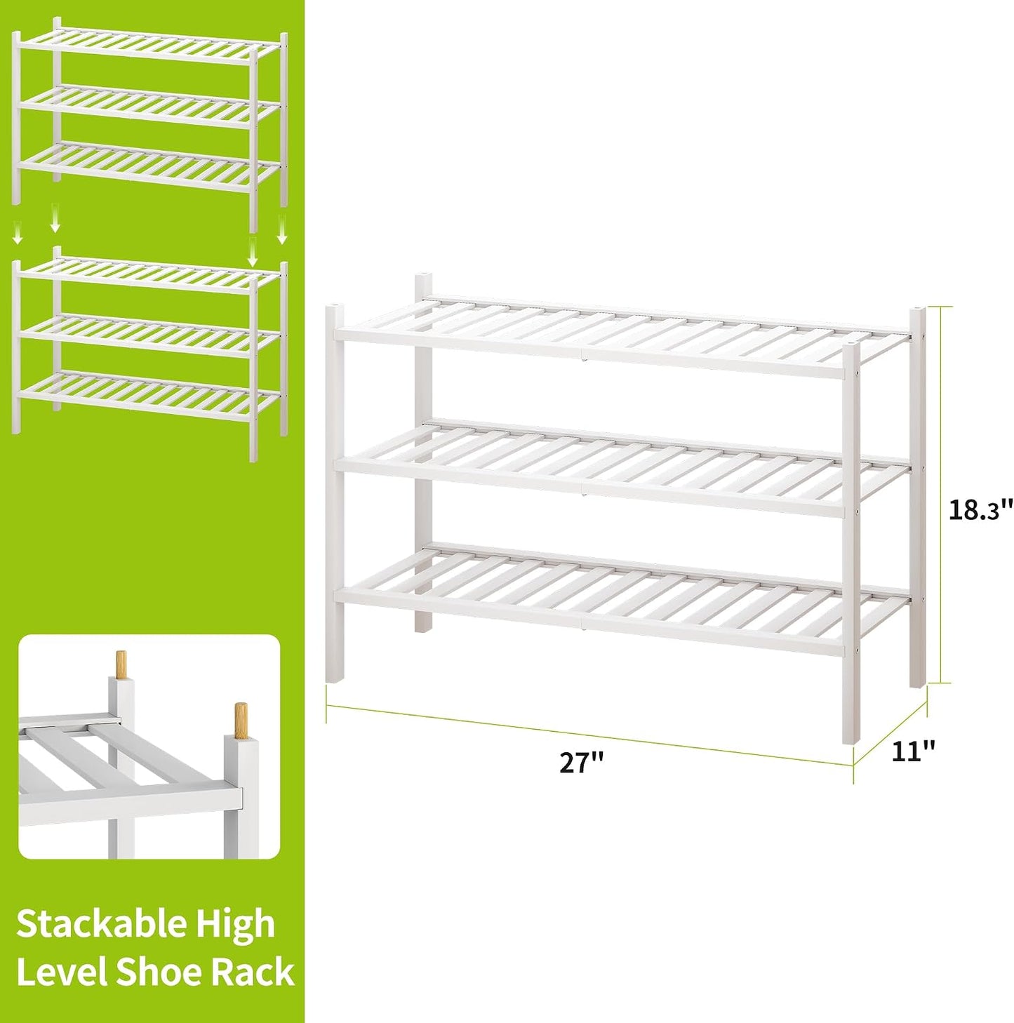 BMOSU 2-Tier Bamboo Small Shoe Rack Premium Stackable Shoe Shelf Storage Organizer for Hallway Closet Living Room Entryway Organizer (Black Bamboo)