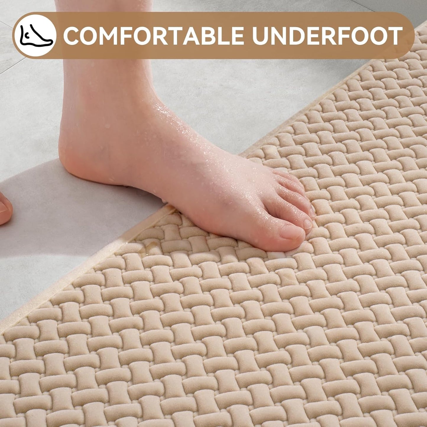 YDKGL Bathroom Rugs Non Slip, Super Absorbent Quick Dry Bath Mats for Bathroom, Foam Weave Texture Thin Bath Rugs Washable with Rubber Backing Fit Under Door Outside Shower,16" x 24“