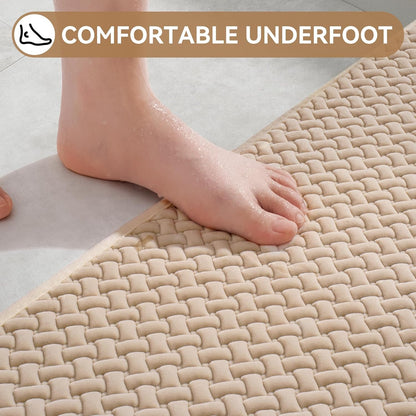 YDKGL Bathroom Rugs Non Slip, Super Absorbent Quick Dry Bath Mats for Bathroom, Foam Weave Texture Thin Bath Rugs Washable with Rubber Backing Fit Under Door Outside Shower,16" x 24“