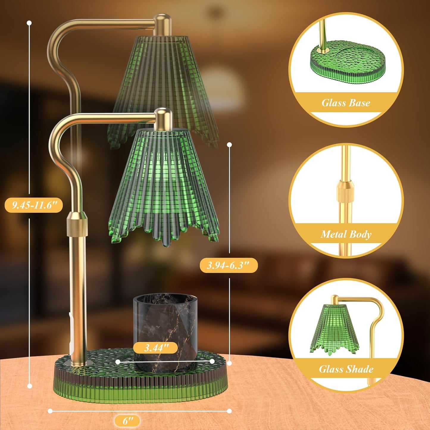 Candle Warmer Lamp with Timer & Dimmable 4-Level Brightness - Adjustable Height,for New Home Bedroom, Gifts for Women(Blue)