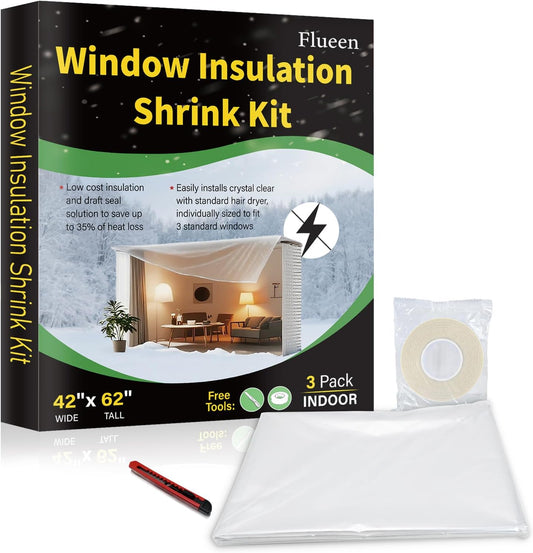 Window Insulation Kit for Winter,Plastic Shrink Film & Strong Tape, Indoor Thermal Seal to Block Drafts, Cold Air for Windows and Patio Doors,5-Pack(42"W x 62"T)