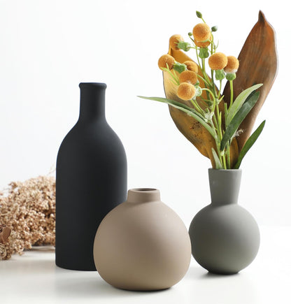 Ceramic Vase Set of 3, Decorative Vases Home Decor Modern Neutral Flower Pampass Boho Vase for Living Room, Table, Mantel, Entryway, Bookshelf, Kitchen, Bedroom, Bathroom - White