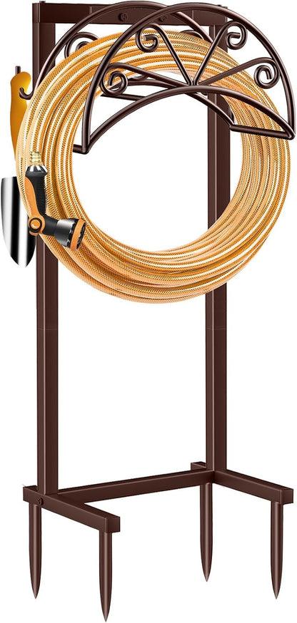 TomCare Garden Hose Holder Heavy Duty Water Hose Holder Holds 160 FT Hoses 4 Spikes Hose Reel Freestanding Hose Hanger Sturdy Hose Storage Stand for Outside Yard Lawn