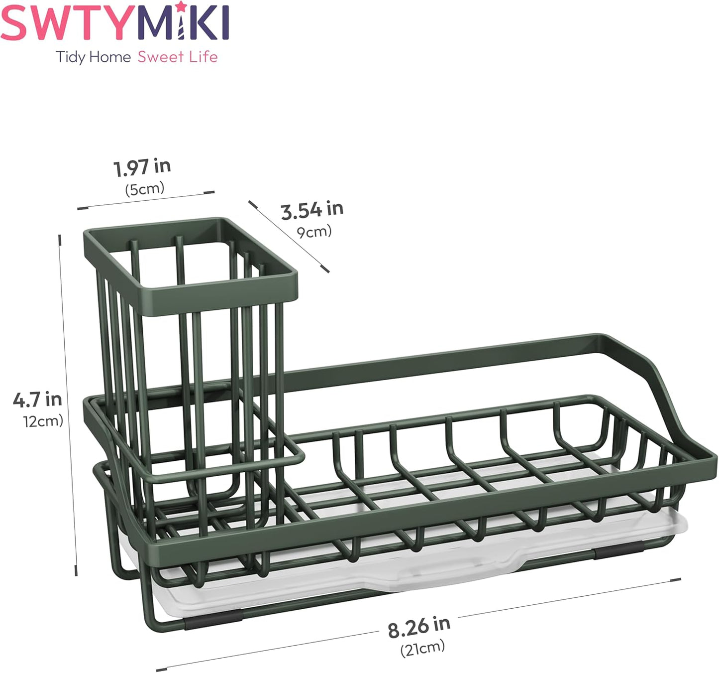 SWTYMIKI Sink Caddy Sponge Holder - Kitchen Sink Organizer with High Brush Holder for Countertop to Hold Dish Soaps and Sponges, Stainless Steel, Black