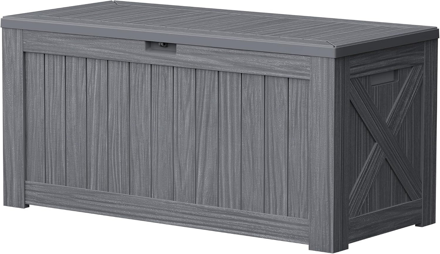 Devoko 120 Gallon Deck Box Resin Outdoor Storage Box Waterproof for Patio, Large Outdoor Storage Bench Lockable for Outside (Black)
