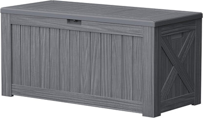 Devoko 120 Gallon Deck Box Resin Outdoor Storage Box Waterproof for Patio, Large Outdoor Storage Bench Lockable for Outside (Black)