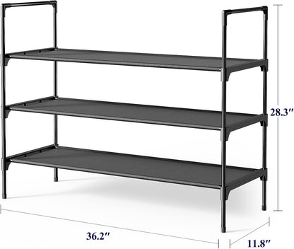 Kitsure Shoe Rack - 3-Tier Shoe Organizer, Shoe Rack for Closet, Entryway, Bedroom, Easy- Assembly Storage Shelf with Side Handles, 27.6" Wide - 3 Tiers, Grey