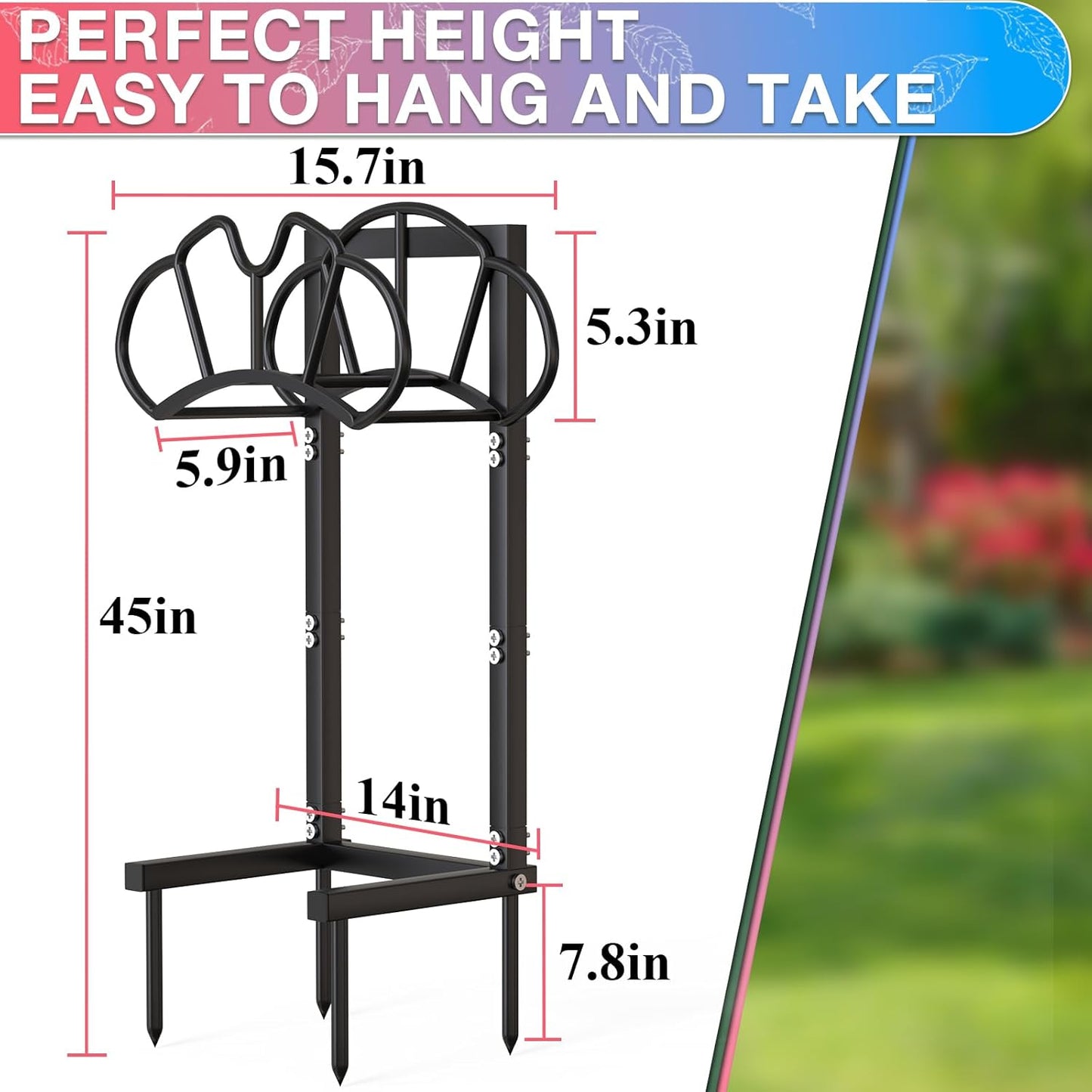 Qatsrin New Garden Hose Holder, Super Stable Water Hose Holders Stand Holds 160-Feet Hose, Rustproof Freestanding Hose Storage Hanger Rack for Outside Yard Lawn Farm, Black