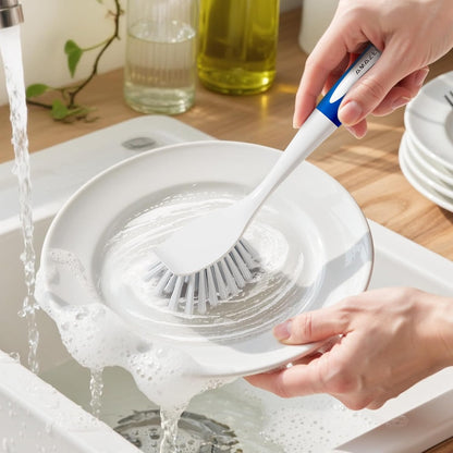 Amazer Dish Brush with Handle, 2 Pack Kitchen Scrub Brushes for Cleaning, Dish Scrubber with Stiff Bristles for Sink, Pots, Pans