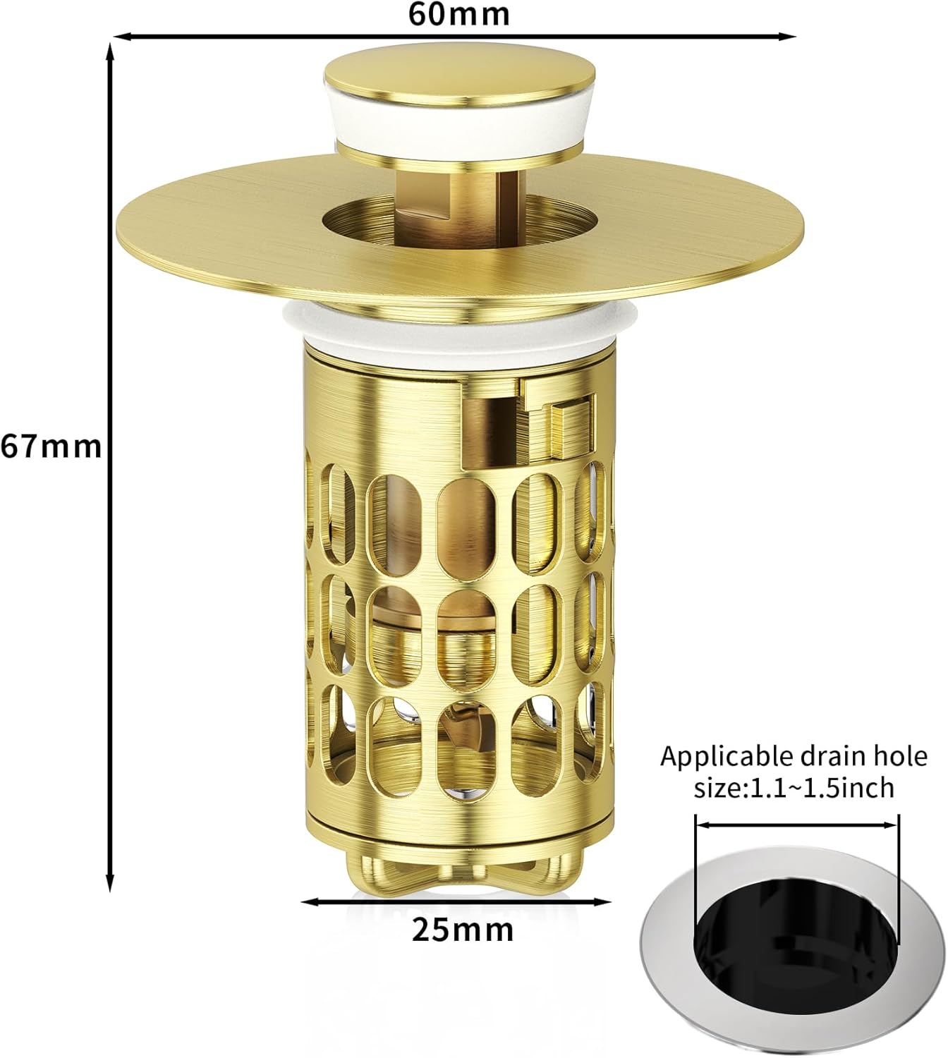 QYHNYJF Bathroom Sink Stopper with Hair Catcher – Universal Pop-Up Drain Strainer for 1.1–1.5 inch US Standard Sink Drain Holes, Anti-Clog Basin Stopper, Silver
