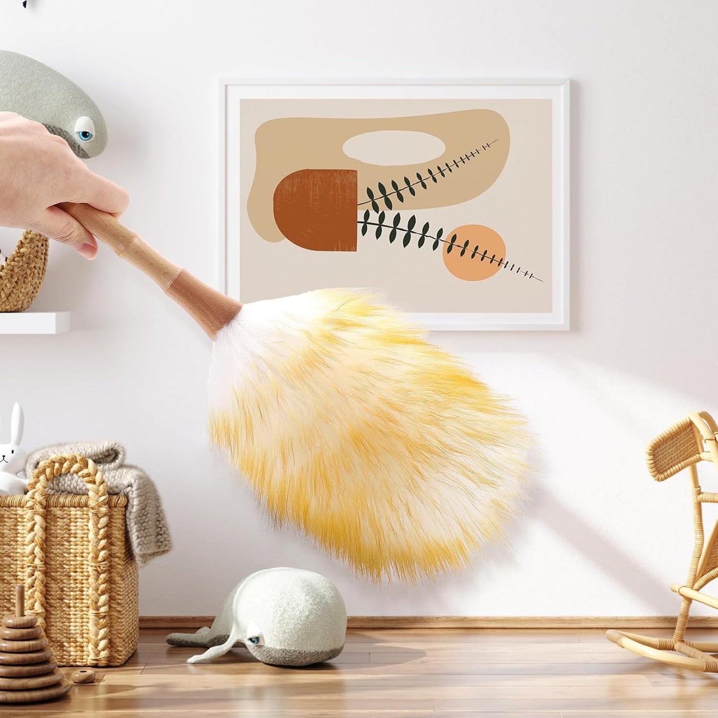 Extendable Lambswool Duster 29-110 Inch,Anti-Static Flexible Head, Stainless Steel Pole for Cleaning High Ceiling,Fan,Furniture,Roof Dusting
