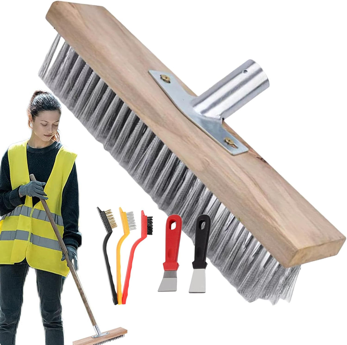 Patio Broom Metal Broom, Robust Metal Holder | Heavy-Duty for Garden, Patio, Outdoor, Household, Kitchen, Catering, Garage, Deck, Concrete, Stone
