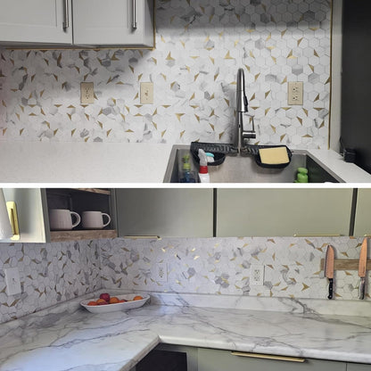 10-Sheet Heavy-Duty Hexagon Peel and Stick Backsplash, Thick Waterproof &Heat Resistant Stick on Wall Tiles, Slate Beige Mosaic for Kitchen & Bathroom, Strong Adhesive Permanent PVC Tiles
