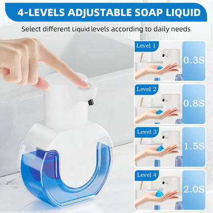 Automatic Soap Dispenser Touchless,Rechargeable Foaming Soap Dispenser,15oz/420ml Smart Hand Soap Dispensers,4-Level Adjustable,Wall Mount for Bathroom Kitchen Dish Soap,Hands-Free