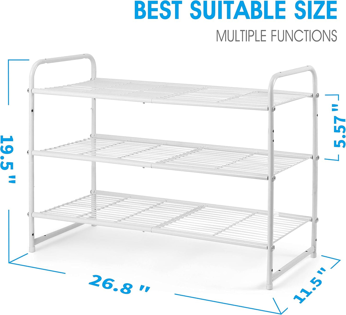 Simple Trending 3-Tier Stackable Shoe Rack, Expandable & Adjustable Shoe Shelf Storage Organizer, Wire Grid, Black