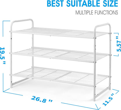 Simple Trending 3-Tier Stackable Shoe Rack, Expandable & Adjustable Shoe Shelf Storage Organizer, Wire Grid, Black