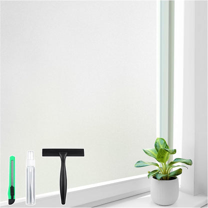 Homein Frosted Glass Window Privacy Film with Tools UV Blocking Privacy Film for Glass Windows, Static Cling No Glue Removable Reusable Anti Glare for Home Day and Night, Pure 17.5" x 78.7"