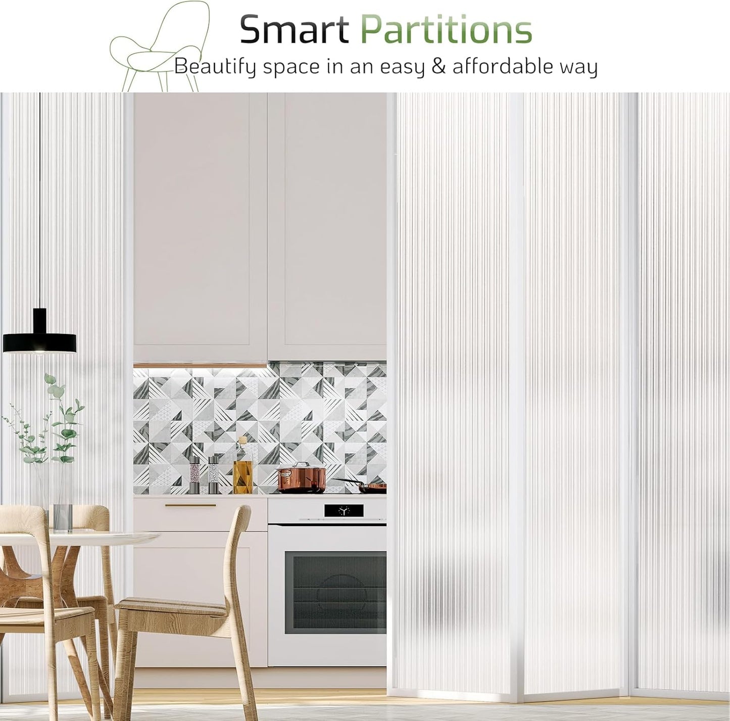 LUTE Reeded Glass Window Privacy Film, Frosted Glass Film, Removable 3D Decorative Decals Sun Blocking Anti UV Door Window Cover, No Glue Static Cling Vinyl for Bathroom Home Office, 17.5" x 78.7"