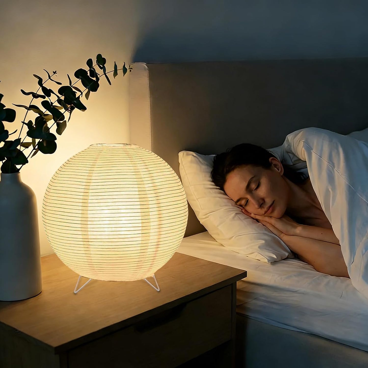 YY YEARCHY Rice Paper Table Lamp 15.3-inch Tall | Push-Button Switch E12 Base Warm Glow Desk Lamp for Bedroom Living Room Office