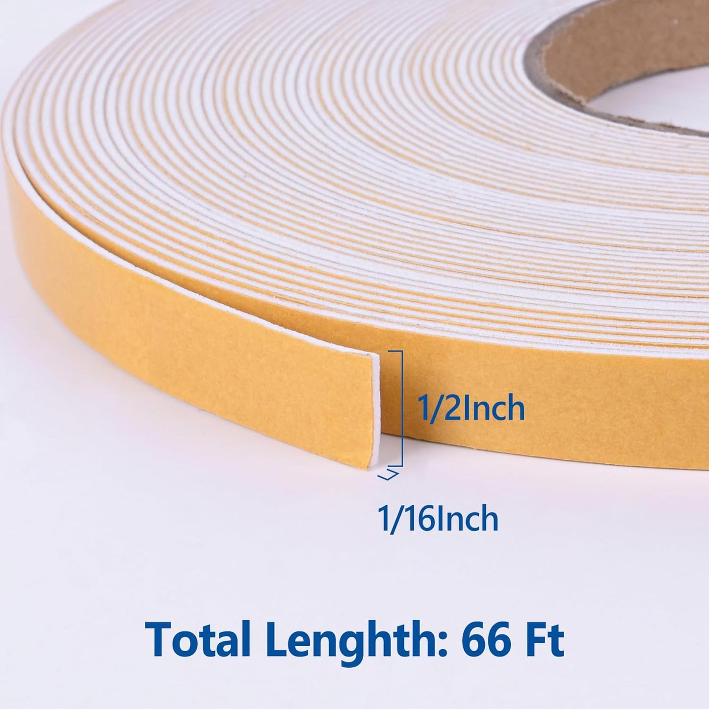 Self Adhesive Foam Tape Weatherstrip 1/2in x 1/4in x 42Ft High Density Foam Insulation Strips Foam Seal Weather Stripping with Strong Adhesive for Door and Window Sound Isolation Soundproofing, White