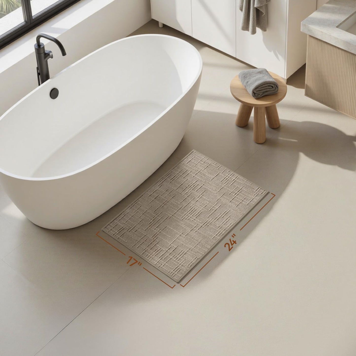 AMOAMI Bath Mat Non Slip Super Absorbent Quick Dry Bath Mats for Bathroom Floor Rubber Backing Washable Bathroom Rugs Modern Woven Jacquard Mat, Beside Tub Bath Rugs, 17" x 24", LightGrey