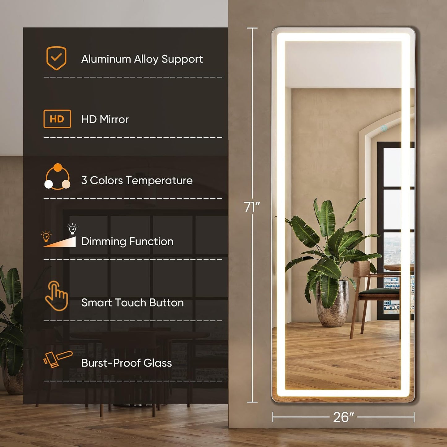 Arched Mirror Full Length, Upgraded 16"x59" Body Wall Mirrors with Shatter-Proof Glass, Floor Standing, Hanging or Leaning, Tall Arch Mirror with Stand Aluminum Alloy Frame for Bedroom, Black