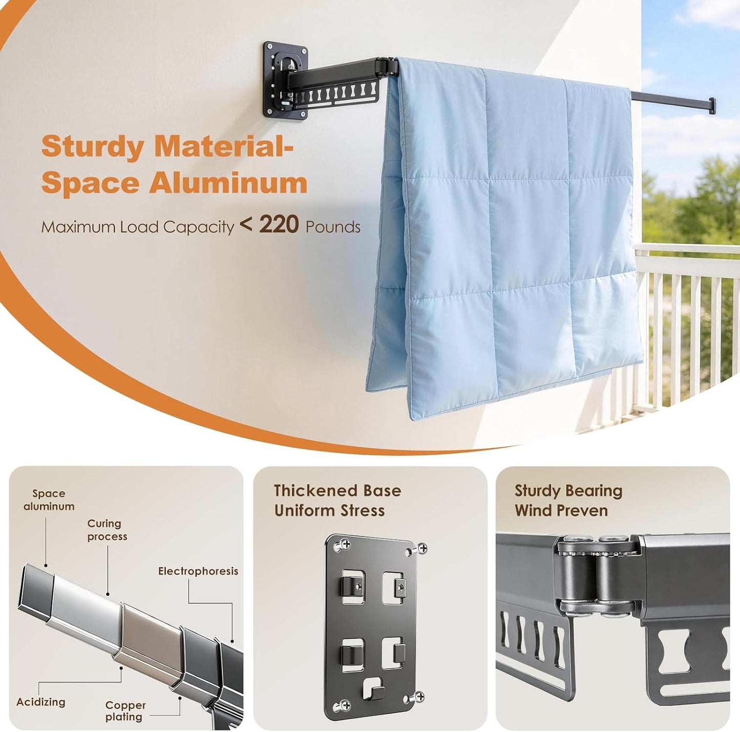 Wall Mounted Clothes Drying Rack Foldable, Windproof Aluminum Laundry Drying Rack Clothing, Retractable Space-Saving Drying Racks for Laundry Room Balcony Bathroom, Indoor/Outdoor Use