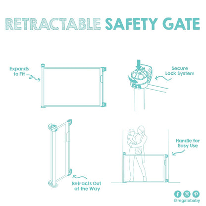Regalo Safety 50" Extra Wide Retractable Baby Gate, Mesh Safety Gate for Doorways, Hallways & Bottom of Stairs, Hardware Mounted Gate for Babies, Toddlers & Pets, Lock Indicator Window, Gray