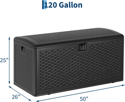 Garvee 73 Gallon Waterproof Large Resin Deck Box Indoor Outdoor, Lockable Storage Container for Patio Furniture Tools, Waterproof Deck Box Patio Storage Bin for Pool Garden, Black