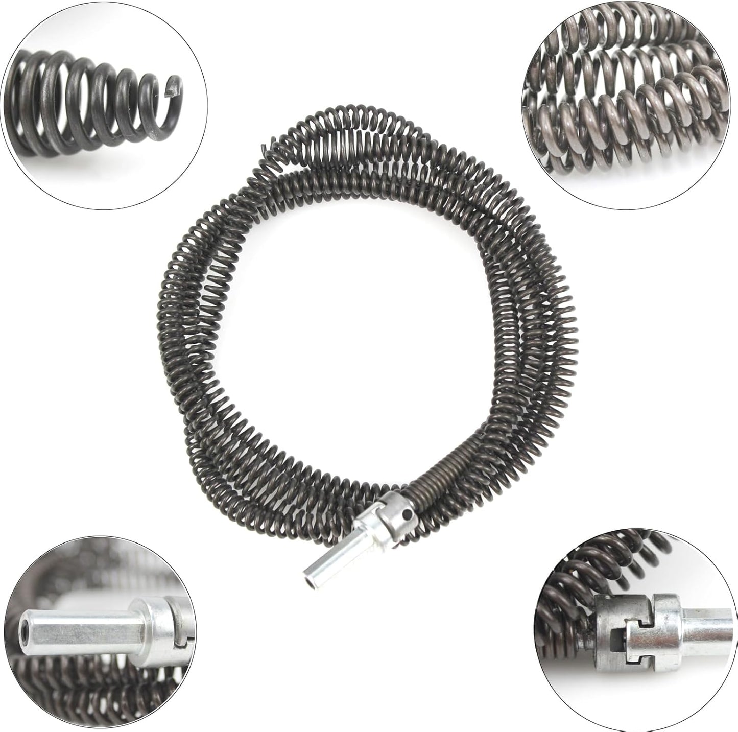 10mm Heavy-Duty Drain Auger Snake Cable with Drill Adapter - 6.5Ft/2M Flexible & Reusable Plumbing Clog Remover for Kitchen, Bathroom, Toilet, Shower Sink & Pipe