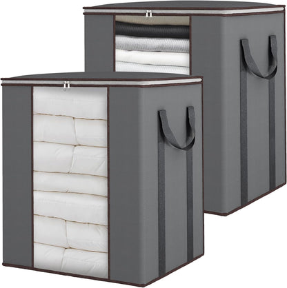 Fixwal Extra Large Blanket Storage Bags 120L Comforter Storage Bags with Reinforced Handles Breathable Clothes Storage Containers for King Comforter Bedding Pillow Sheet Grey