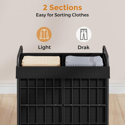 2 Section Laundry Hamper with Wheels and Brake, 100L Laundry Sorter Cart with 2 Removable Liner Bags, Metal Handle, Rolling Laundry Basket for Bedroom Laundry Room