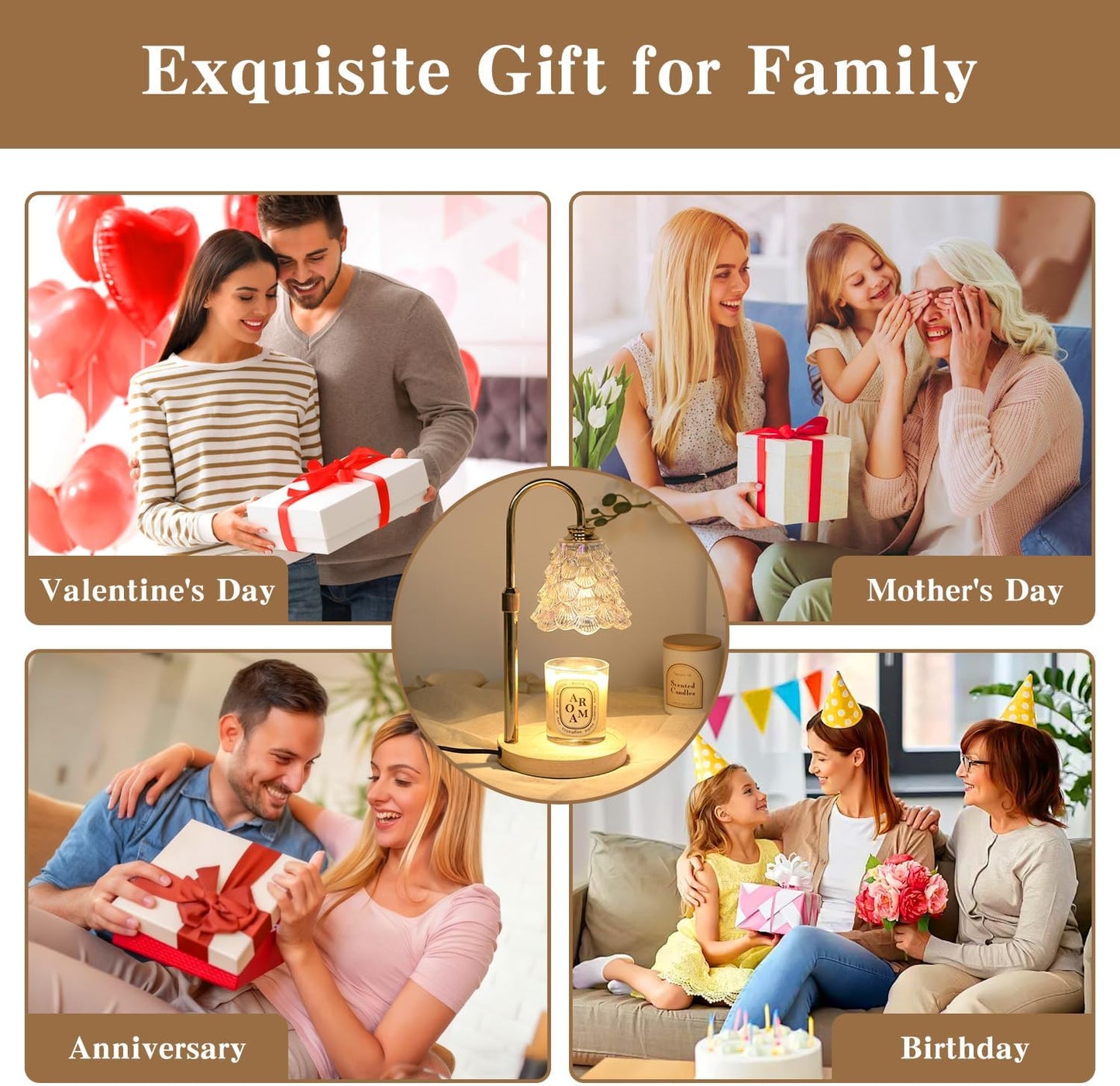 Fragrance Candle Warmer Lamp with 2 Bulbs Electric Candle Warmer with Timer & Dimmer for Home Decor